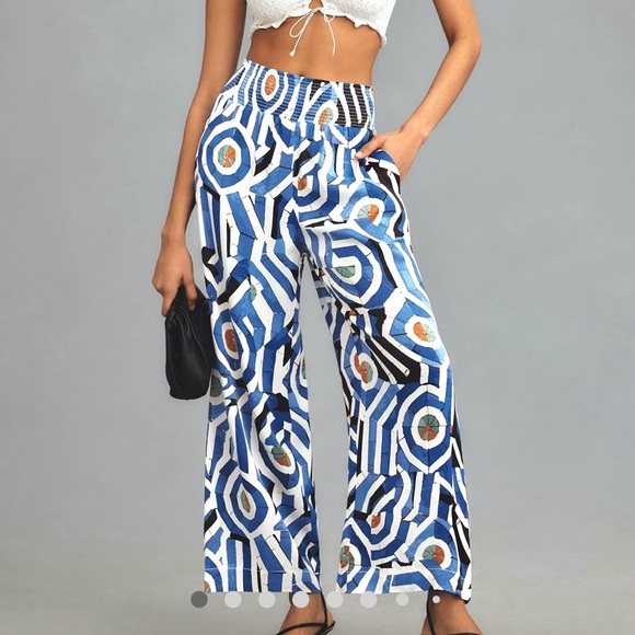 Maeve Pants - Anthro Maeve Saria Smocked Wide-Leg Pants MP